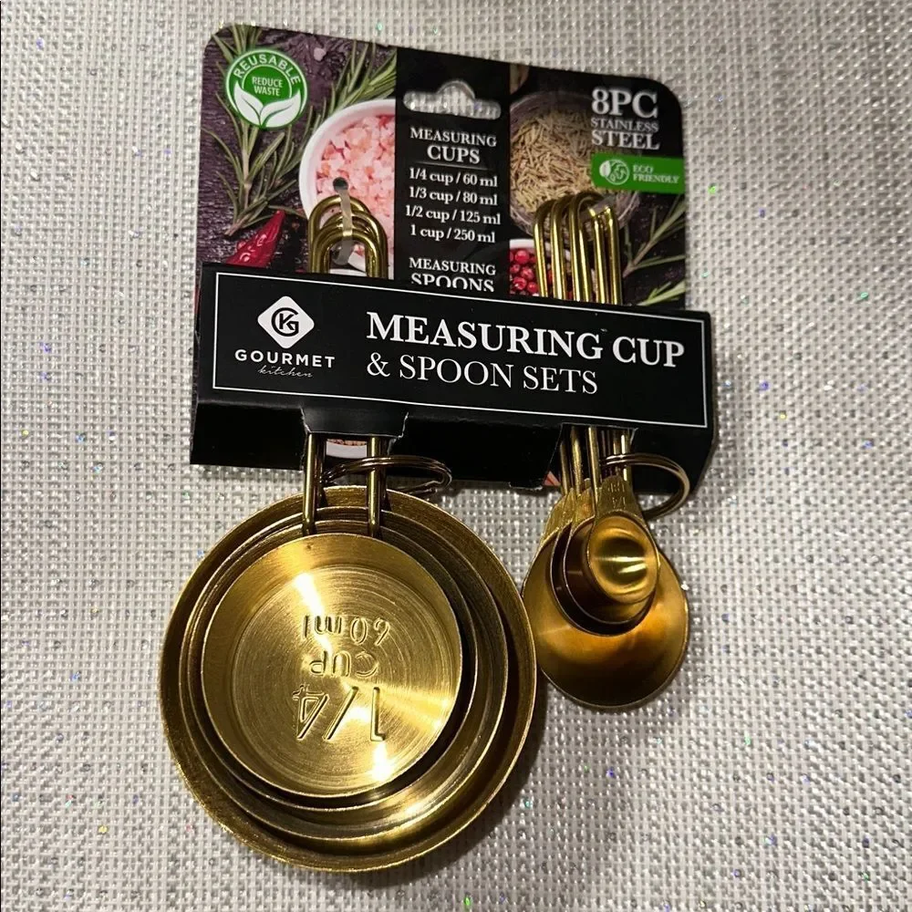 GK 8 Piece Measuring Cups Spoons Set in gold stainless steel